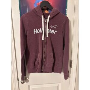 Hollister California Women Full Zip Hoodie y2k Burgundy Maroon Logo Sweatshirt M